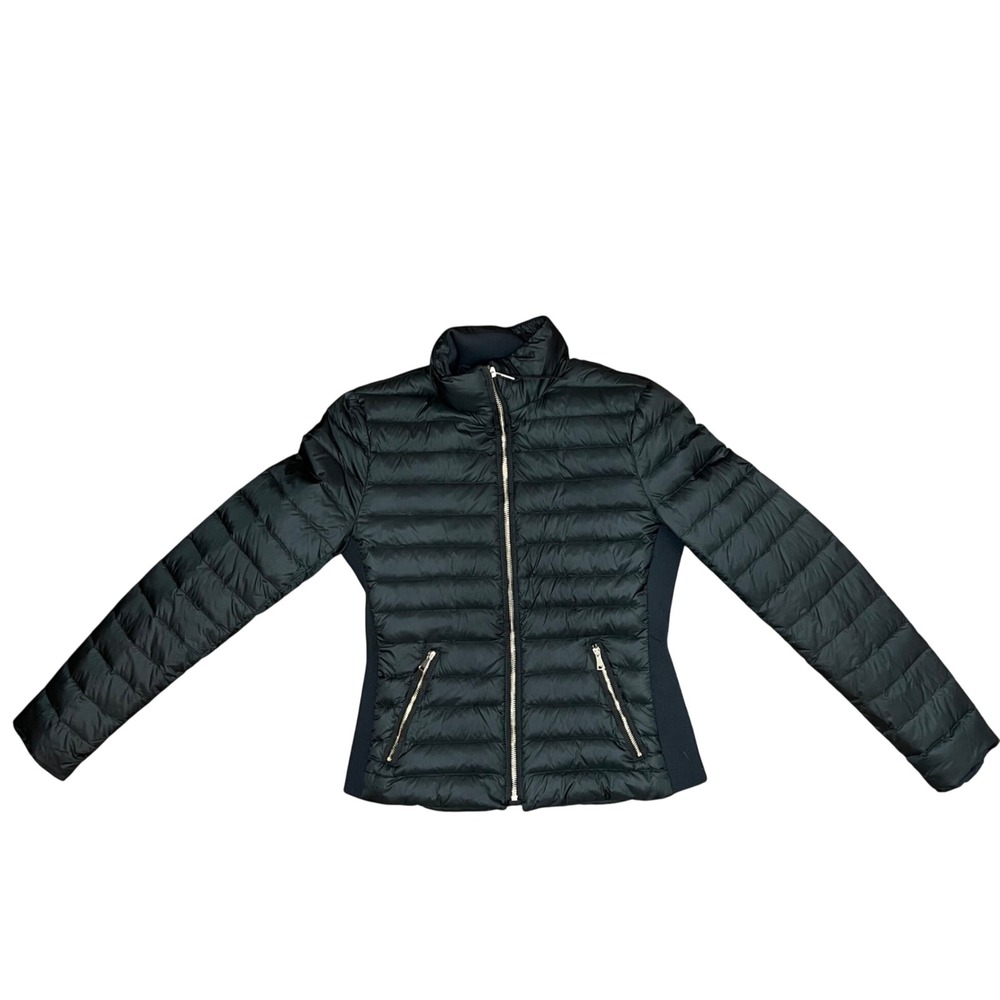 Zara Woman Black Quilted Down Jacket Gold Hardware Slim Puffer Small